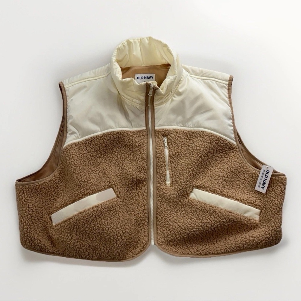 NWT Sherpa Vest Old Navy Women's Size XXL Tan Ivory Cream Fall Cozy Plus Size